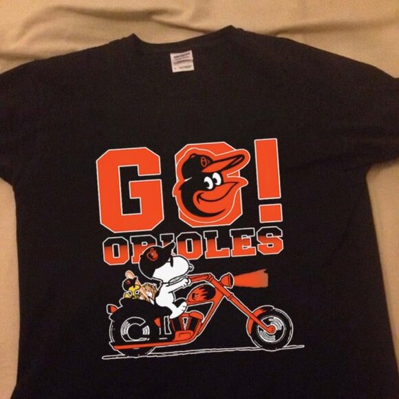 Tops - Snopy and Wodstock biker go Baltimore Orioles shirt black